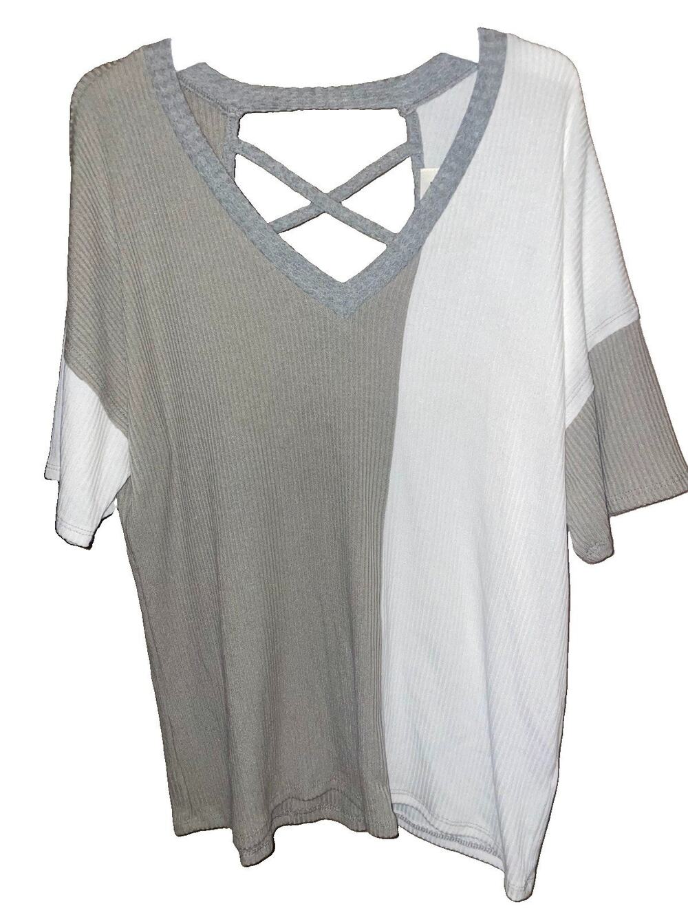 Women’s BKE Color block Waffle Knit Ribbed Short Sleeve Blouse Loose Fit Sz M